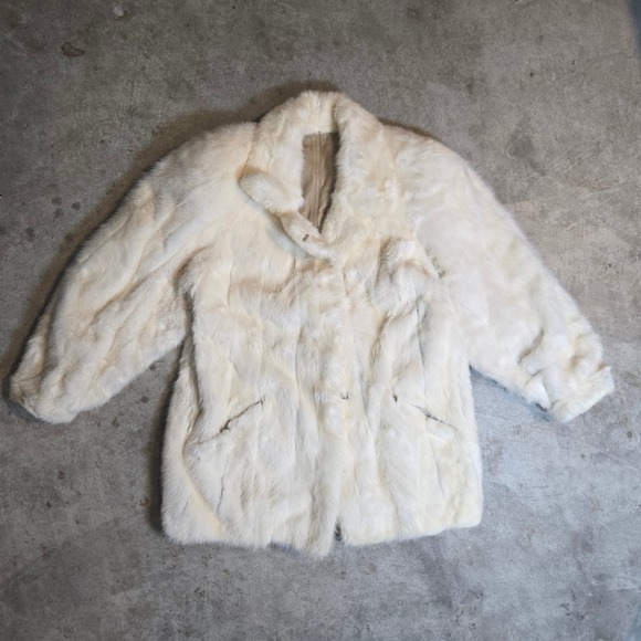 Vintage White Real Mink Fur Coat 1980s Full Length Warm Elegant Luxury Women M L